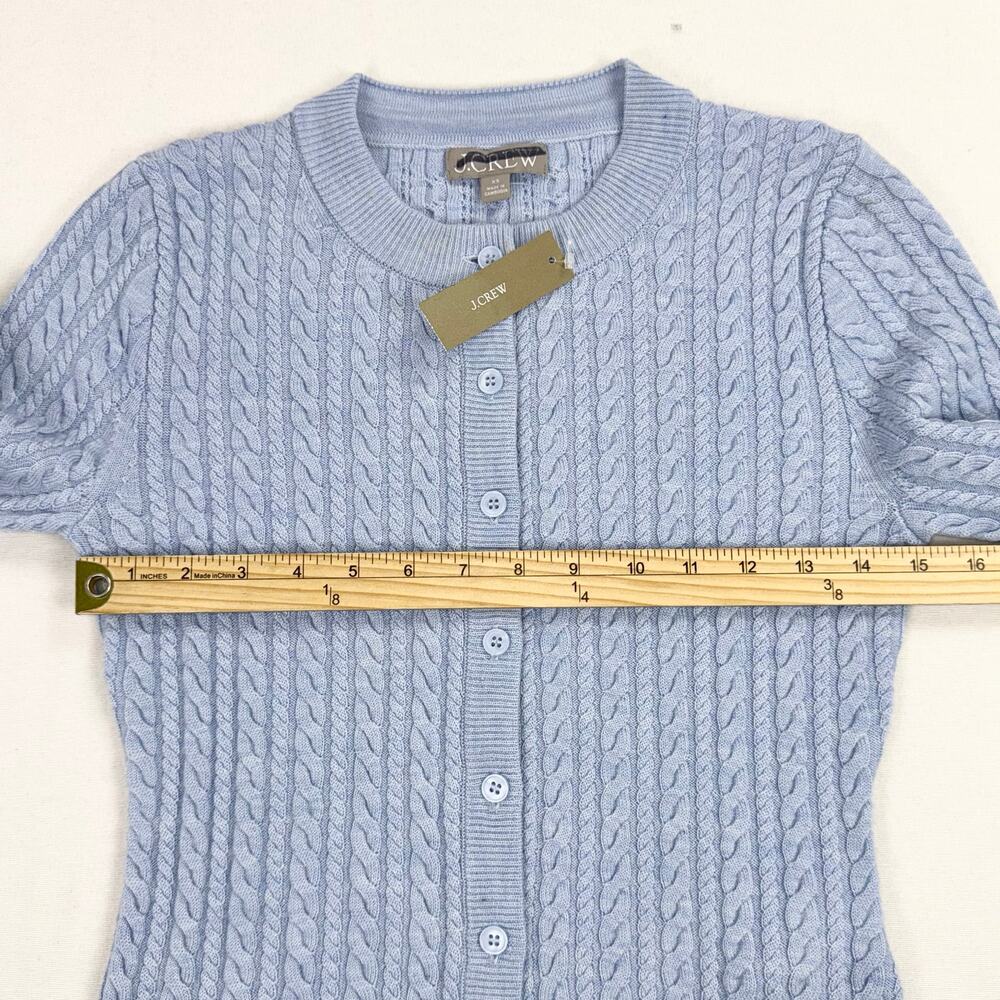 J Crew Cable Knit Crewneck Cardigan 100% Merino Wool Women's XS Blue - Picture 11 of 13